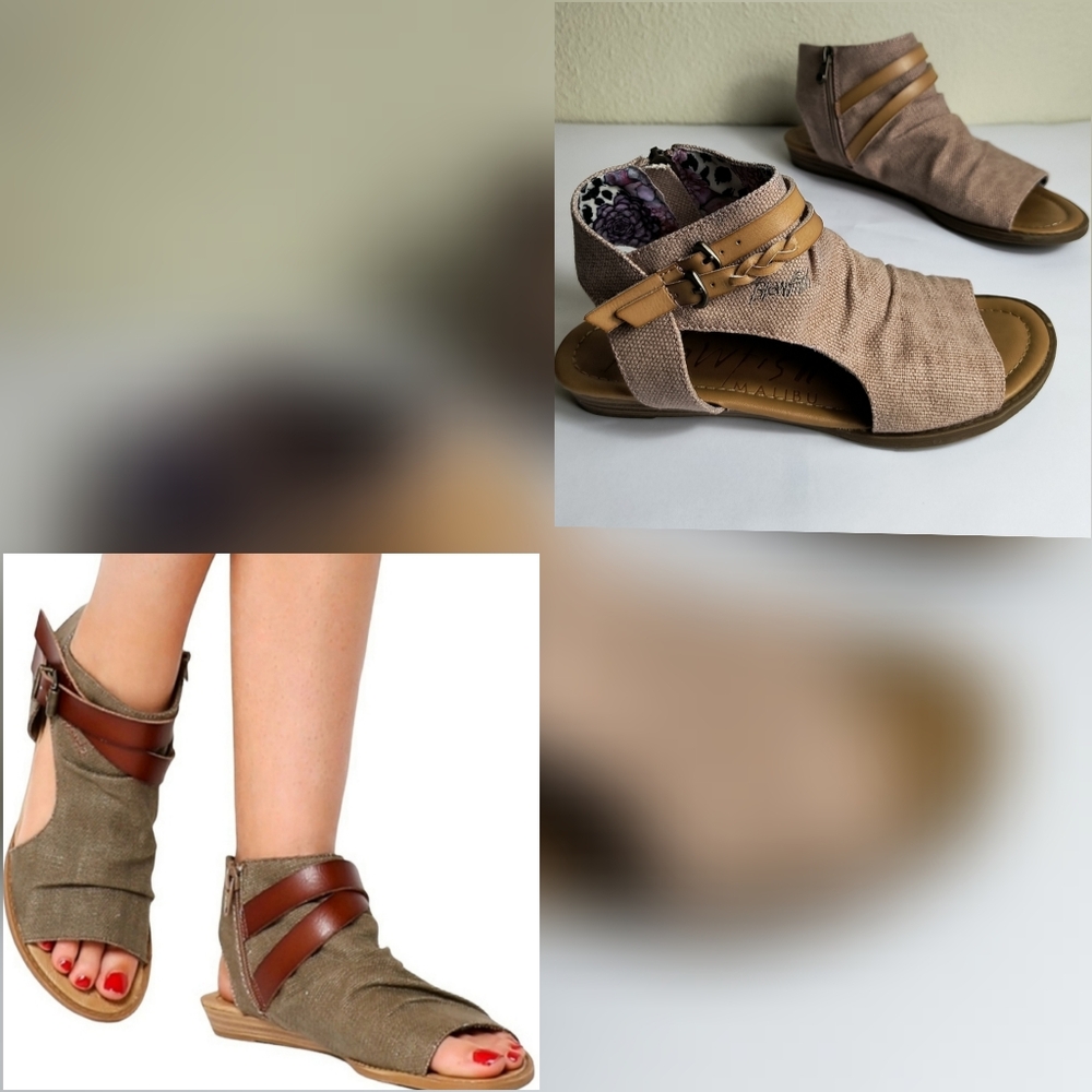 Blowfish Balla 7 Cream and Tan Sandals with Ankle Coverage and Cutouts